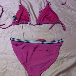 Pink Bikini Set with Stripe Detail